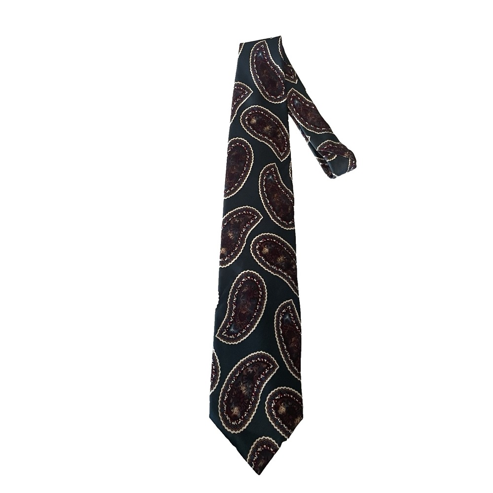 Christian Dior Designer 100% Silk Paisley Green Red Tie‎